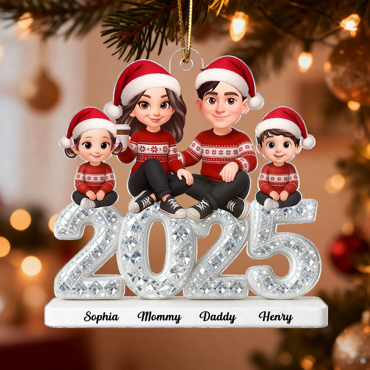 3D Shining Effect Christmas Family- Personalized Acrylic Ornament