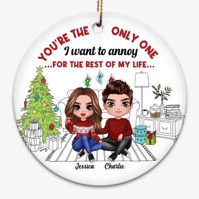 Outline Background Christmas Doll Couple Christmas Personalized Circle Ornament