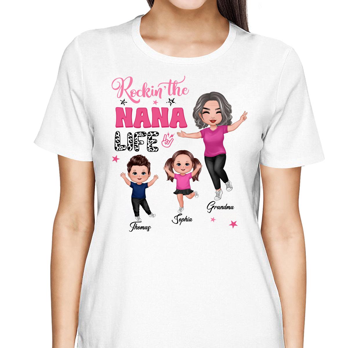 Rockin‘ Grandma Life Pink Leopard Happy Doll Personalized Shirt