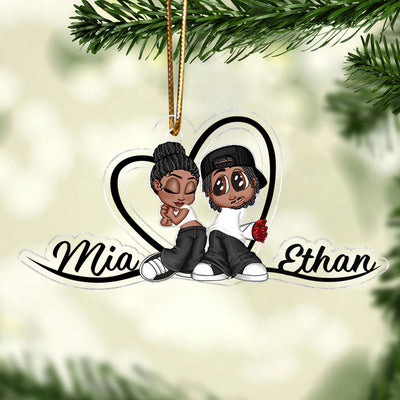 Y2K Couple Heart Shape With Names - Personalized Acrylic Ornament - Anniversary Gift, Unique Gift for Him for Her