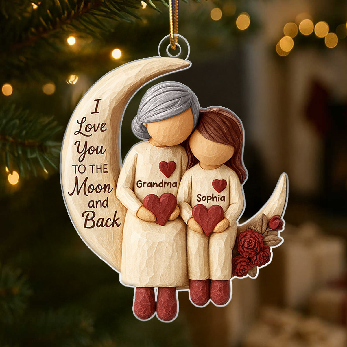 [BUY 2 GET 1 FREE] Grandma Grandkids on Moon - Personalized Acrylic Ornament - Heartfelt Christmas Gift for Grandma, Grandkids