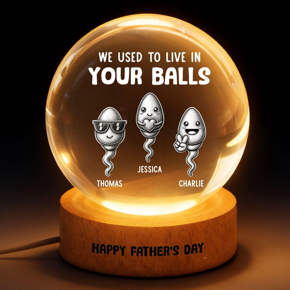 We Used To Live In Your Balls - Personalized Crystal Ball LED Night Light - Funny Father's Day Gift For Dad
