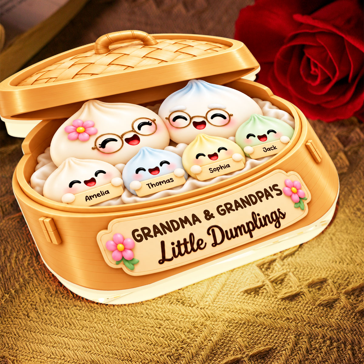 Cute Dumplings Grandma Grandpa and Grandkids - Personalized Light Box - Christmas Gift for Grandparents, Christmas Decor For Grandpa, Grandma