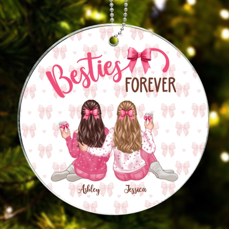 Coquette Besties Forever Back View Christmas Personalized Acrylic Ornament