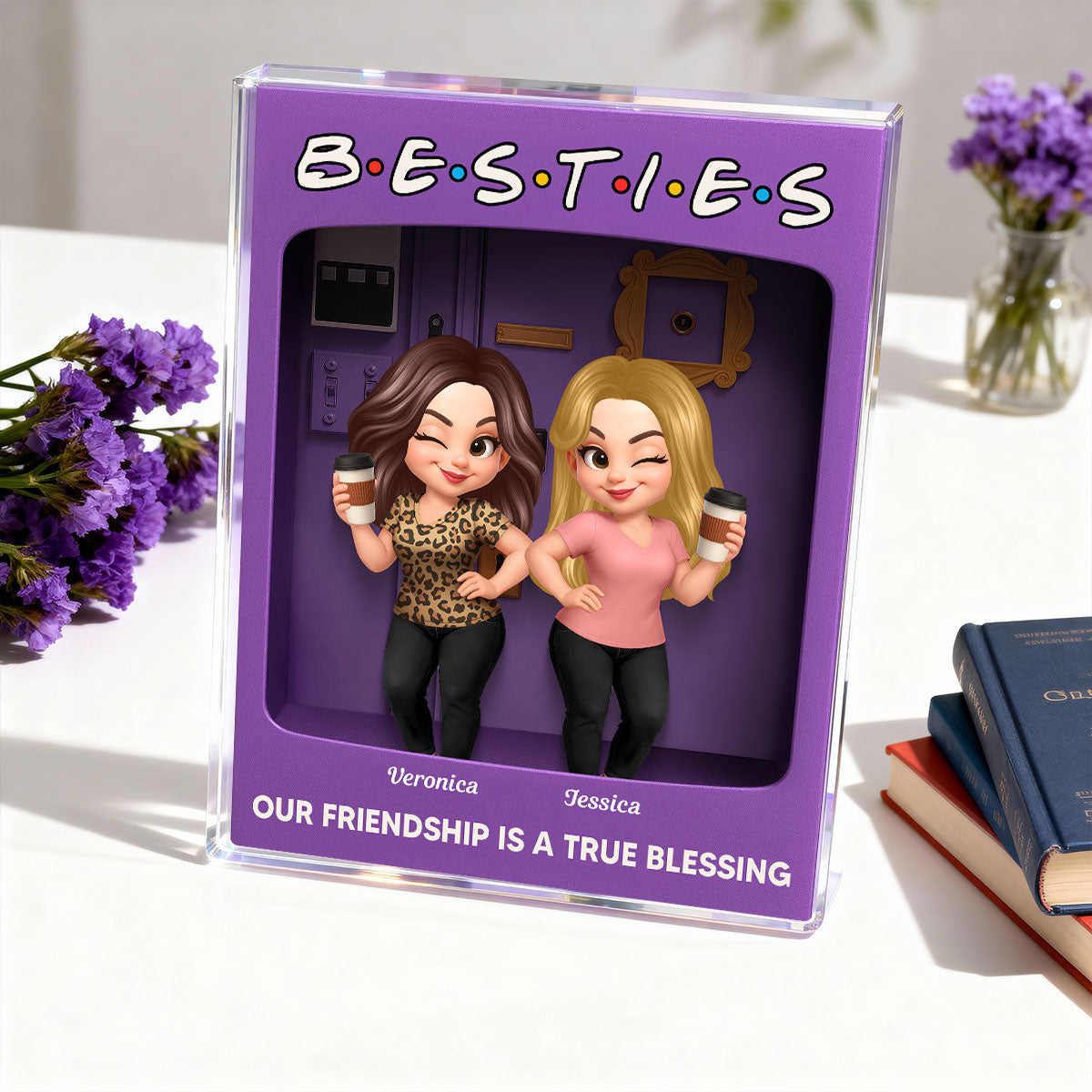 Besties Forever Best Friends Purple Toy Box Style Personalized Acrylic Block Plaque, Friendship Gift For Besties