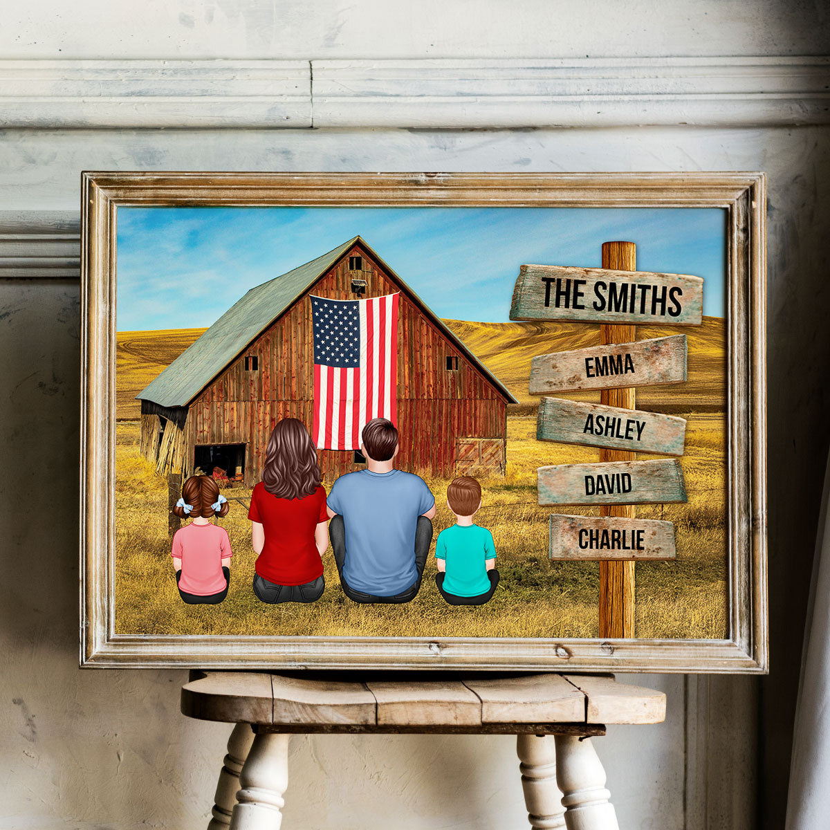 American Barn Family Personalized Poster, 4th Of July Gift