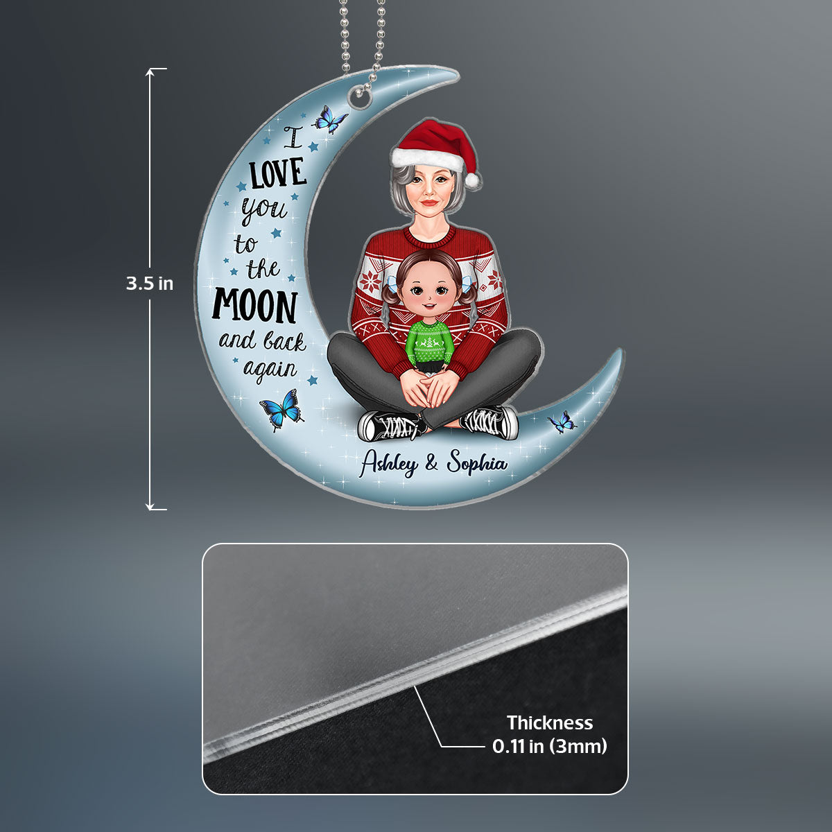 Pretty Grandma Holding Grandkid On Moon Gift For Grandson Granddaughter Personalized Acrylic Ornament