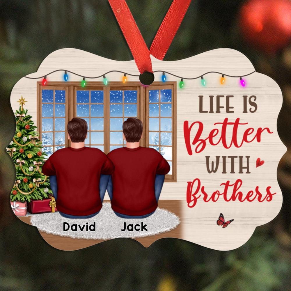 Sitting By Window Brother Sisters Siblings Personalized Christmas Ornament