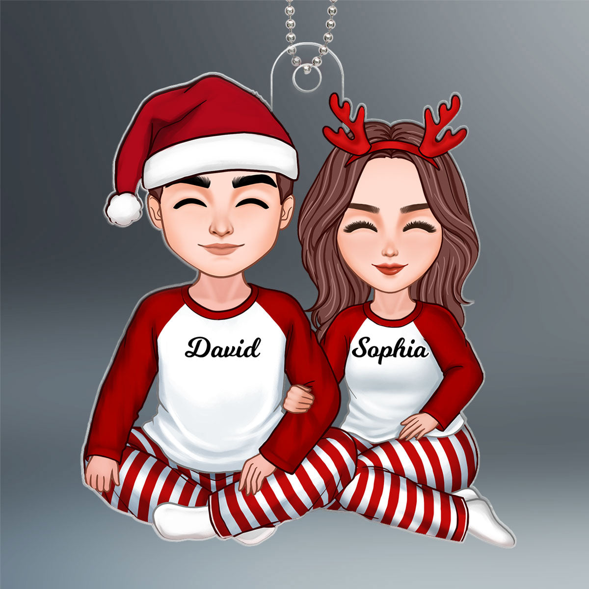 Christmas Cute Couple Sitting Hugging Christmas Gift Personalized Acrylic Ornament
