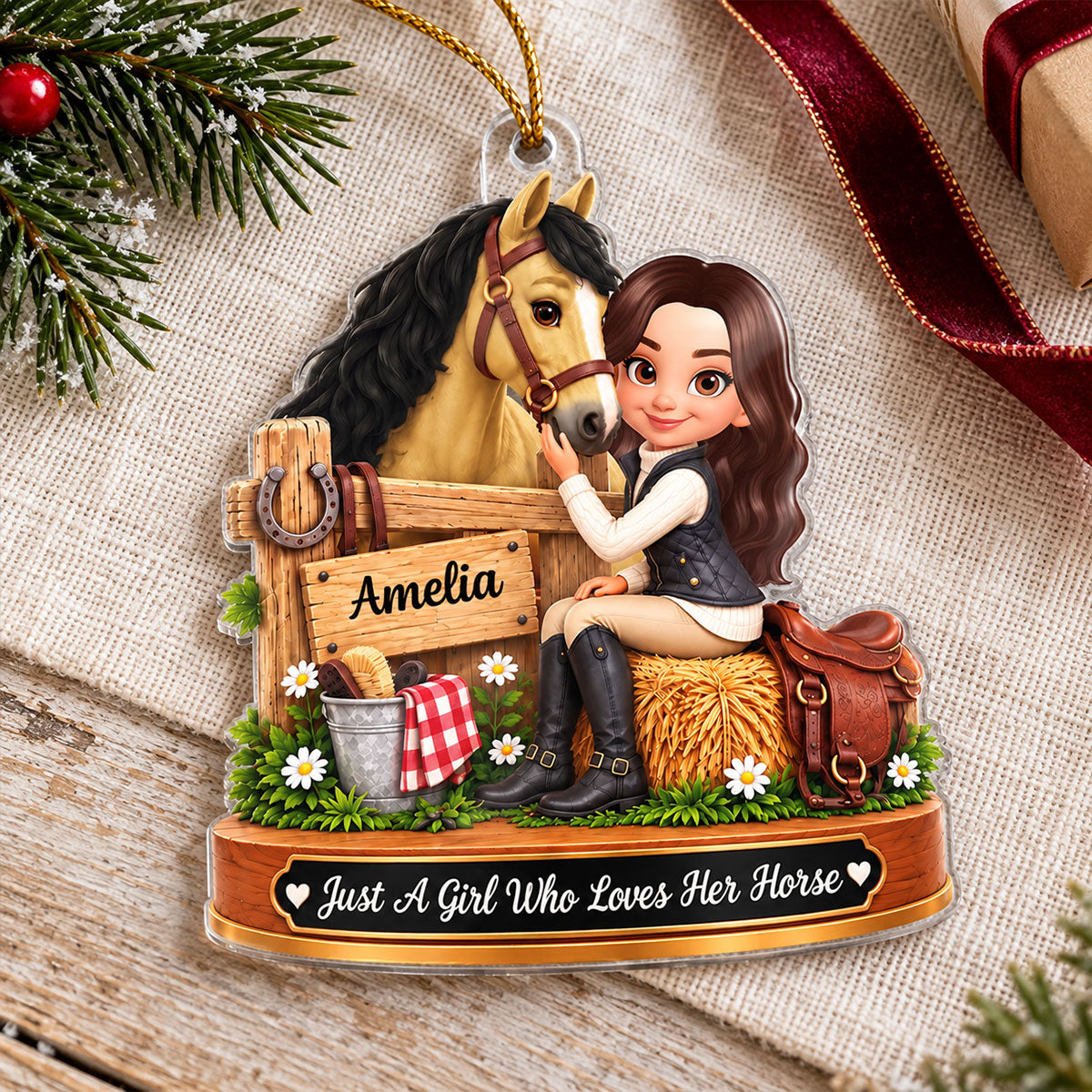 Just a Girl Who Loves Horses - Personalized Acrylic Ornament - Christmas Gift for Horse Lover,Wife,Daughter