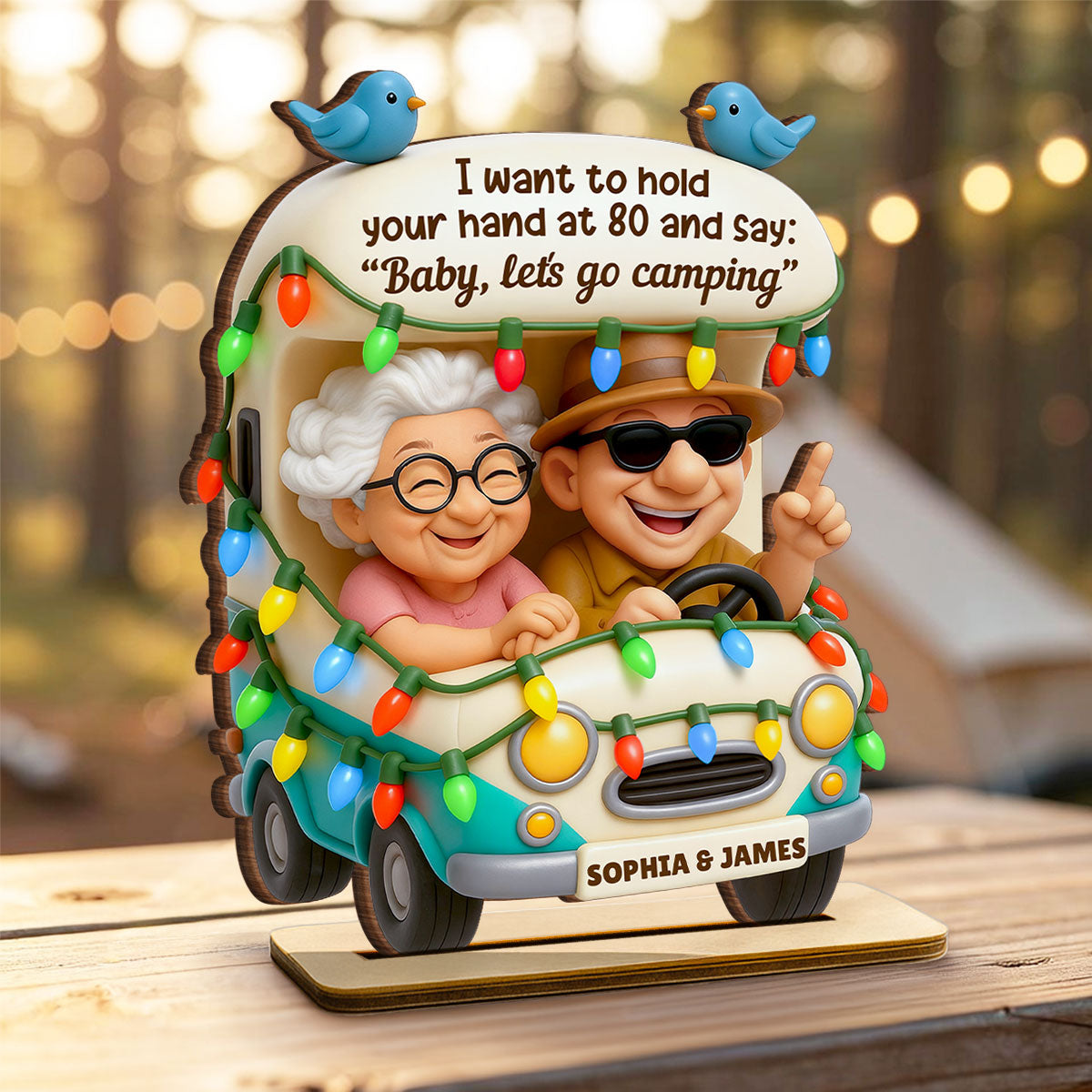 Baby Let's Go Camping Old Couple - Personalized Wooden Plaque - Gift For Him, Gift For Her, Gift For Couple