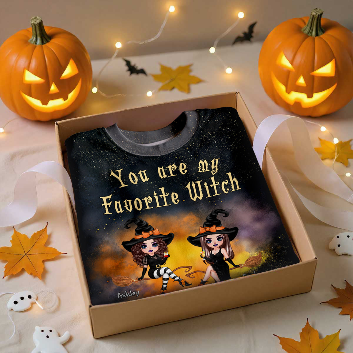 Pretty Witch Besties Witchy Ombre Tie-Dye Pattern Personalized Shirt, Perfect Halloween Matching Costume for Besties