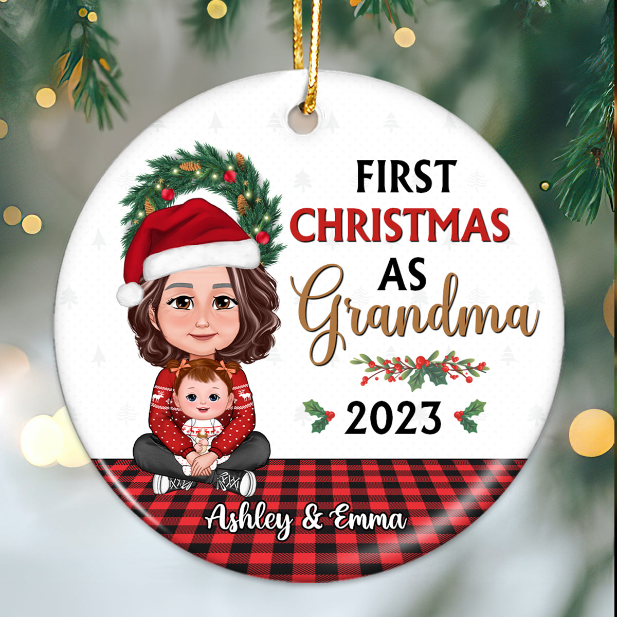My First Christmas As Grandma Crossed Legs Grandma Grandkid Personalized Circle Ornament