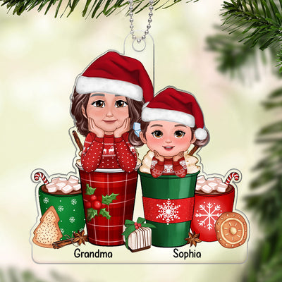 Grandma Grandkids On Christmas Coffee Cups Personalized Acrylic Ornament