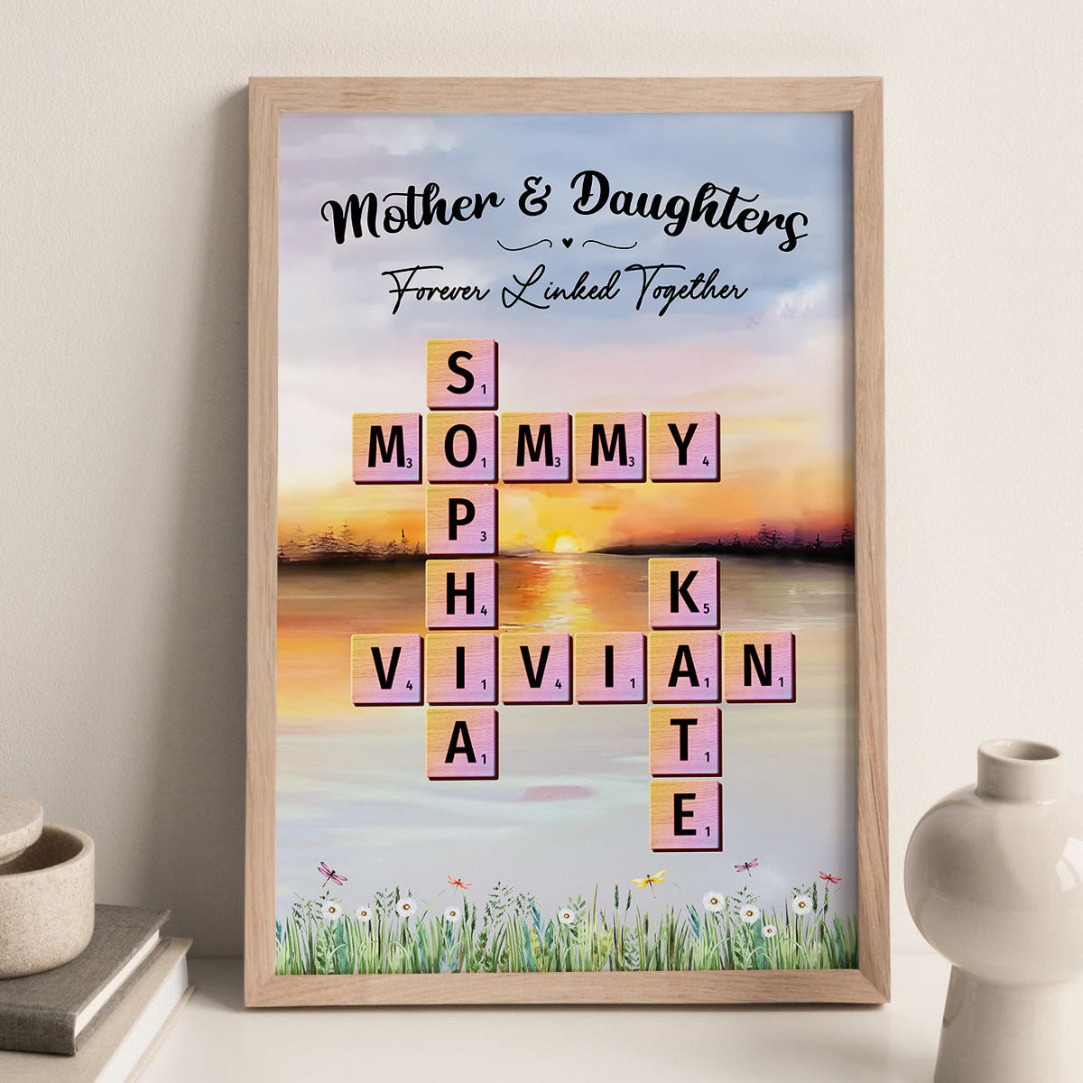Mother Daughter Forever Linked Together Crossword Puzzle Art Personalized Poster