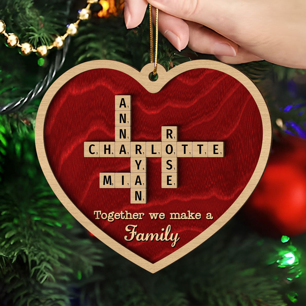 Together We Make A Family Crossword Puzzle Art Personalized 2-Layered Wooden Ornament, Christmas Gift For Husband Daughter Son