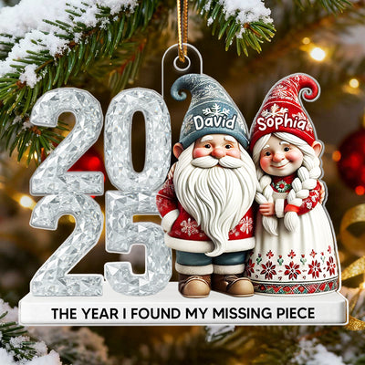 3D Shining Effect Gnome Couple - Personalized Acrylic Ornament - Unique Christmas Gift For Him, For Her, For Couple