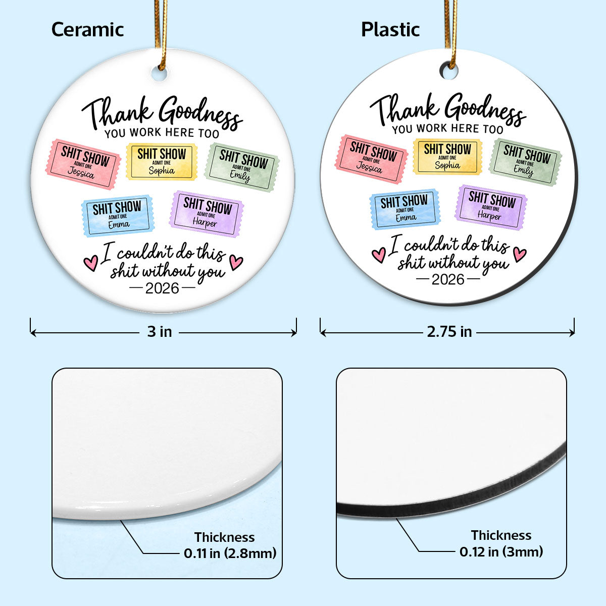 Thank Goodness You Work Here Too – Personalized Ceramic Ornament – Funny Christmas Gift For Coworkers, Work Besties, Team Members