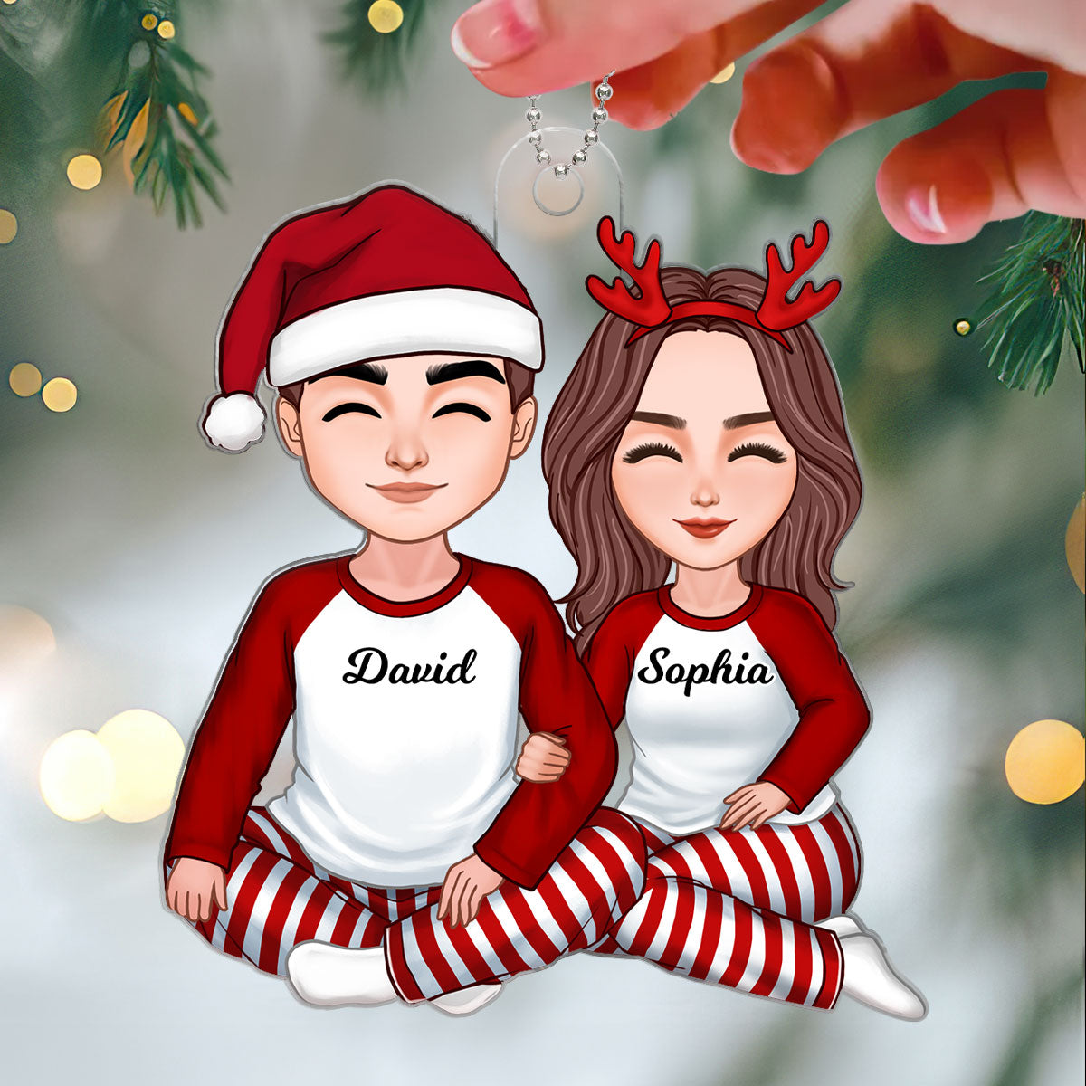 Christmas Cute Couple Sitting Hugging Christmas Gift Personalized Acrylic Ornament