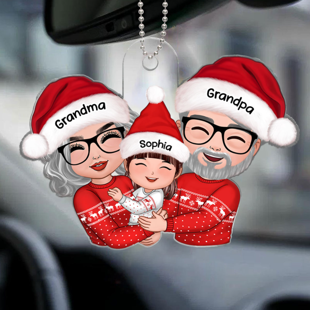 Doll Grandma Grandpa Hugging Kid Christmas Gift For Granddaughter Grandson - Personalized Acrylic Ornament - Gift For Granddaughter, Grandson