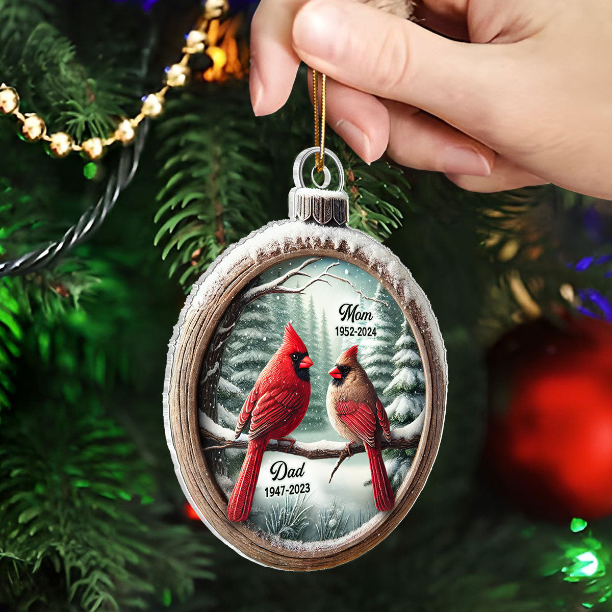 Winter Scene Memorial Cardinal Sympathy Gift Remembrance Keepsake 3D Effect Personalized Acrylic Ornament