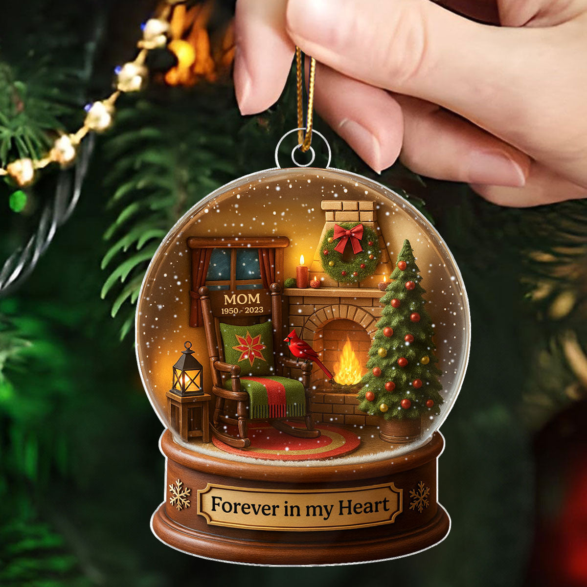 Christmas In Heaven Snow Globe 3D Effect Personalized Acrylic Ornament, Heartwarming Memorial Sympathy Gift