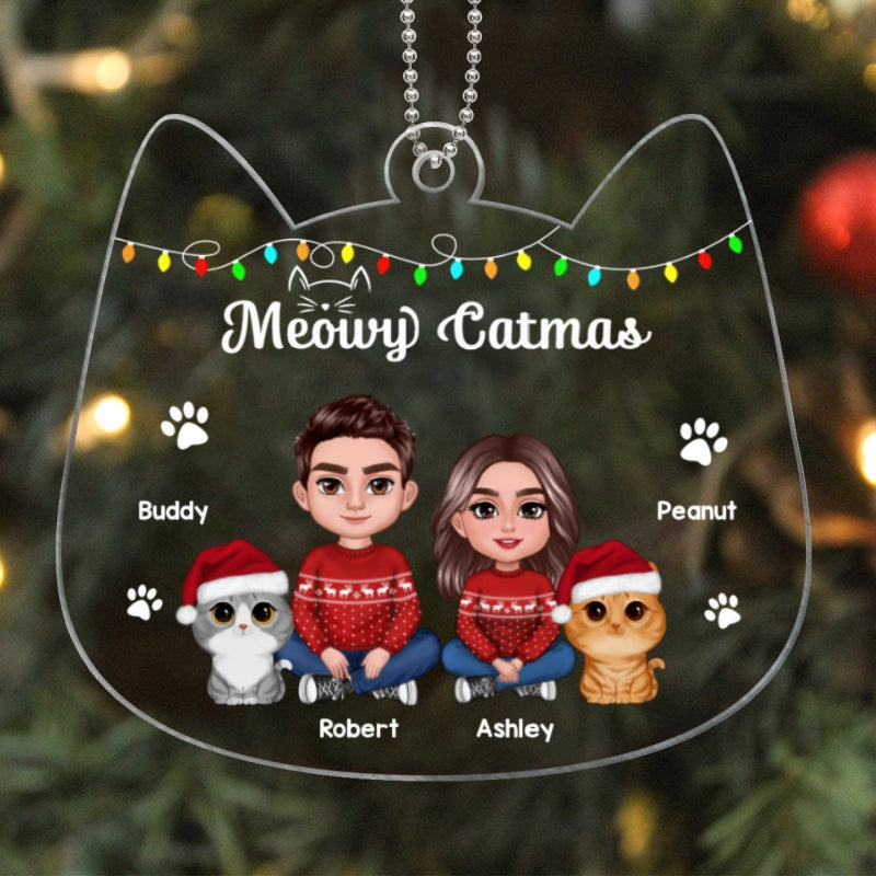 Couple You & Me And The Cats Cat Face Shape Christmas Personalized Acrylic Ornament