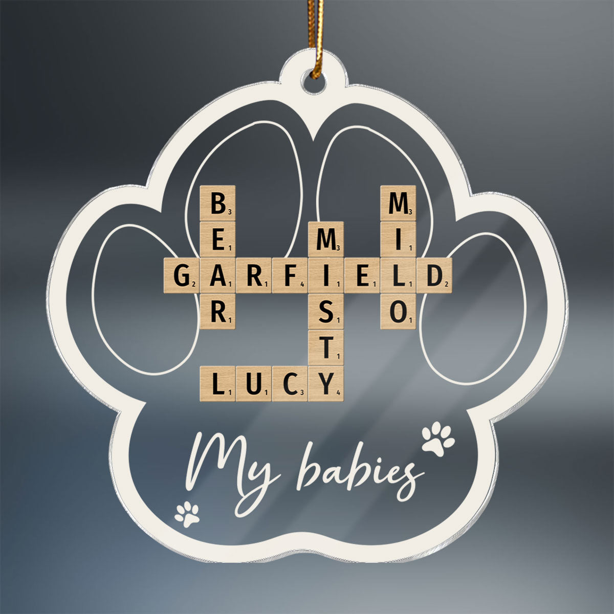 My Babies Dog Cat Names Crossword Puzzle Art Personalized Paw Shaped Acrylic Ornament