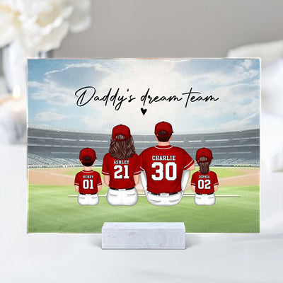Daddy's Team Baseball Family Sitting Personalized Acrylic Plaque, Father's Day Gift For Dad, Grandpa, Husband