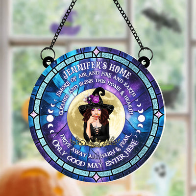 Smoke Of Air And Fire And Earth, Halloween Personalized Window Hanging Suncatcher Ornament, Halloween Witch Decor