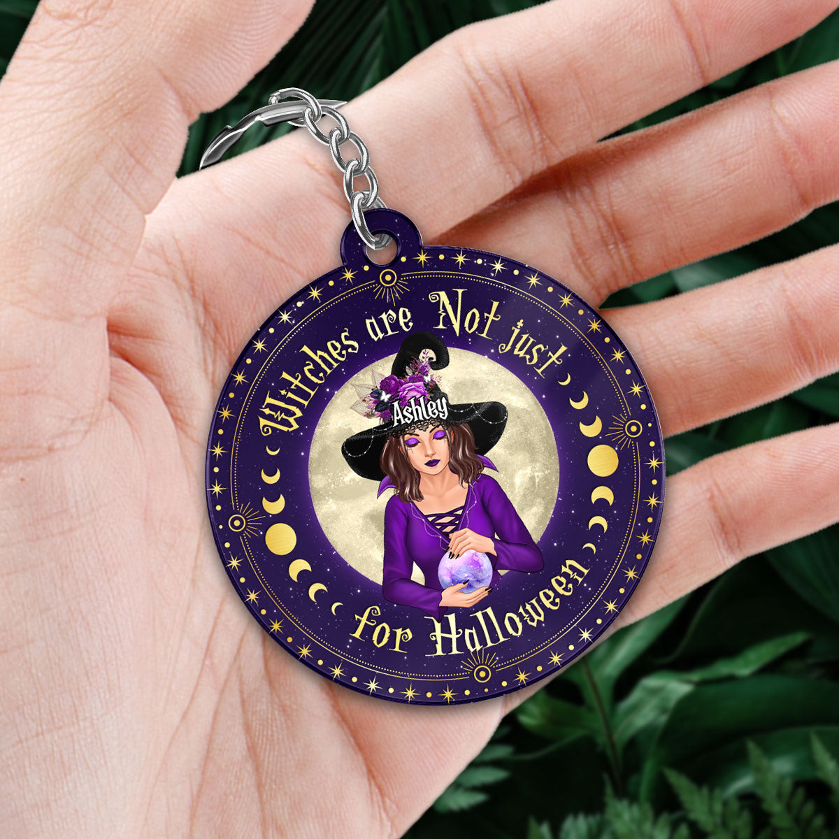 Witches Are Not Just For Halloween Pretty Witch With Crystal Ball Personalized Circle Acrylic Keychain