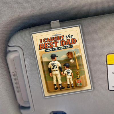We Caught the Best Dad, Grandpa Baseball Custom Figure Personalized Acrylic Car Visor Clip, Father's Day Gift for Dad, Gift for Husband