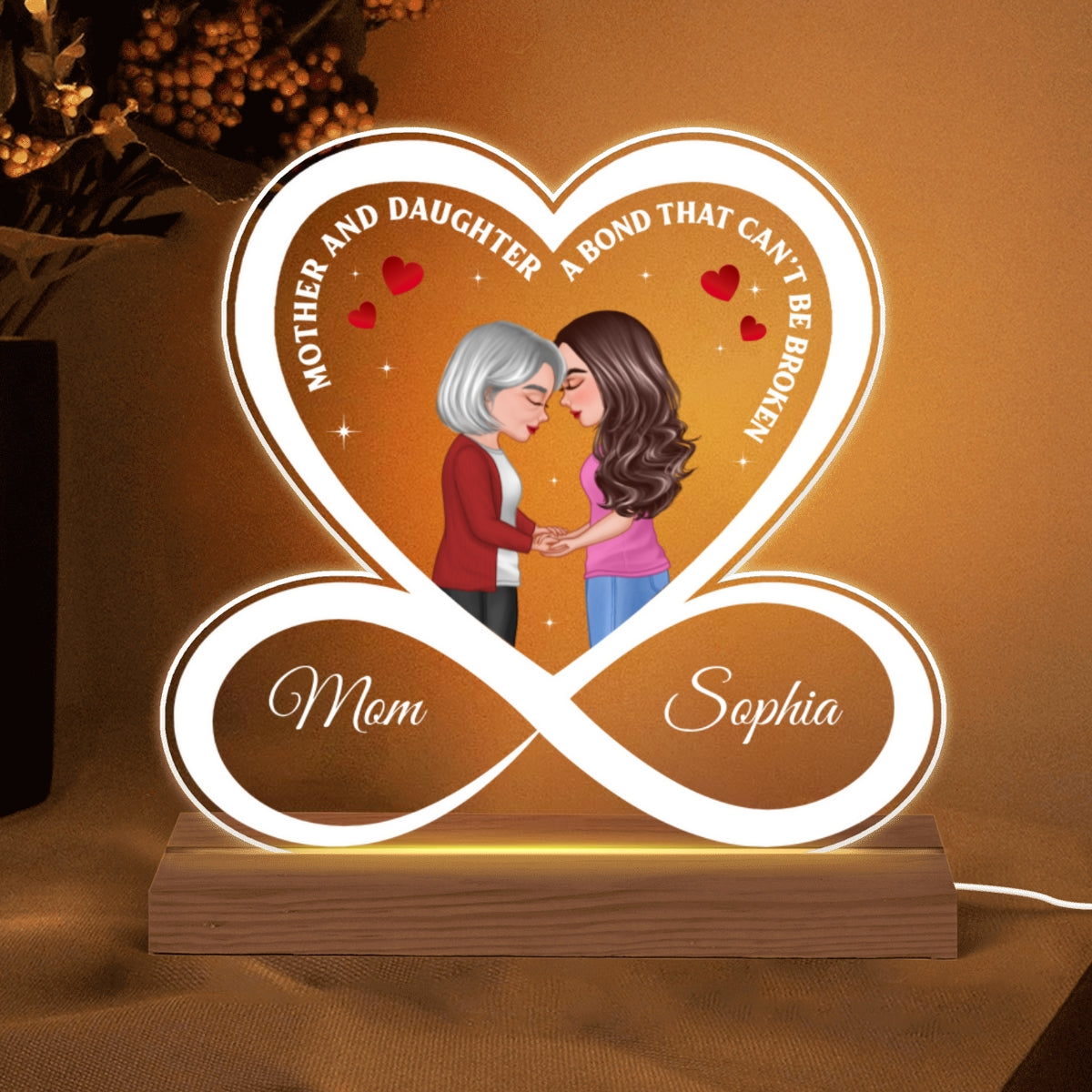 Mother Daughter A Bond That Can‘t Be Broken Personalized Acrylic Custom Shape LED Night Light