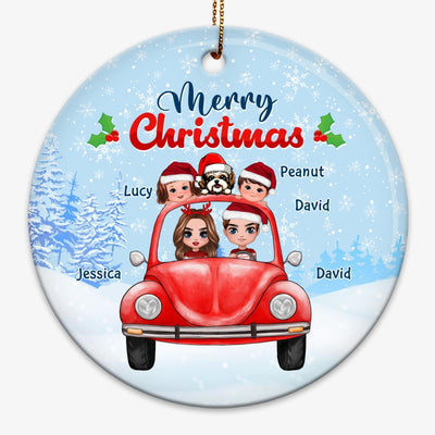 Family On Car Christmas Personalized Circle Ornament