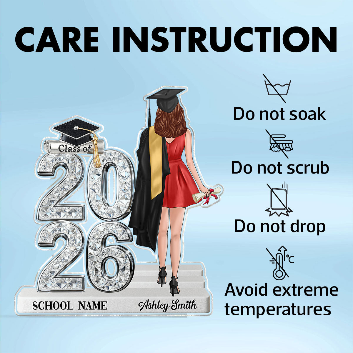 Class Of 2026 2027 Back View Senior Shiny Effect 2D Flat - Personalized Acrylic Block Plaque - Graduation Gift For Graduates, Daughter, Son