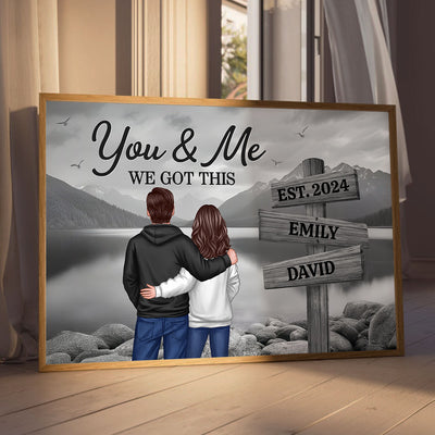 Lake Dock Couple Hugging At Lake Dock Sign Posts Personalized Poster, Home Decoration, Gift For Her, For Him