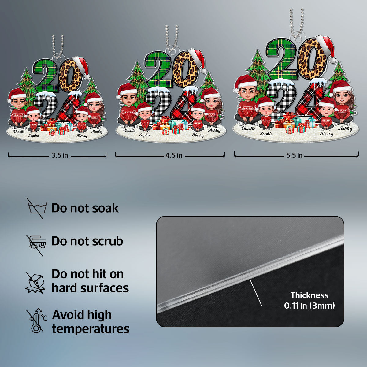 Christmas Family Sitting 2024 Stacked Pattern - Personalized Acrylic Ornament