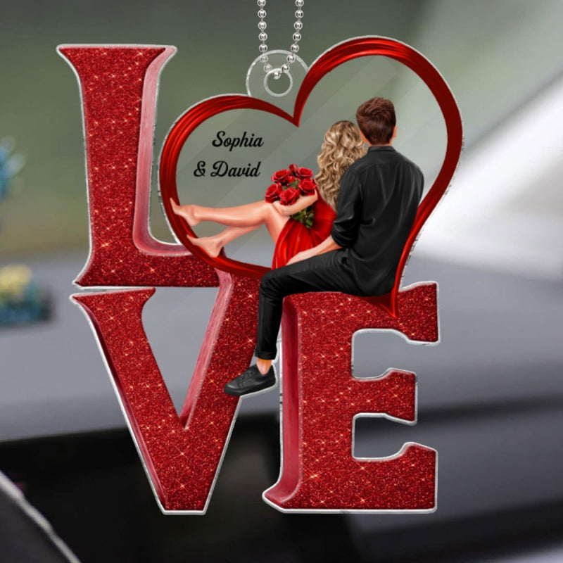 LOVE Couple Heart Car Hanger Ornament, Personalized Couple Decoration Keepsake For Valentine's Day, Special Gift For Her, For Him