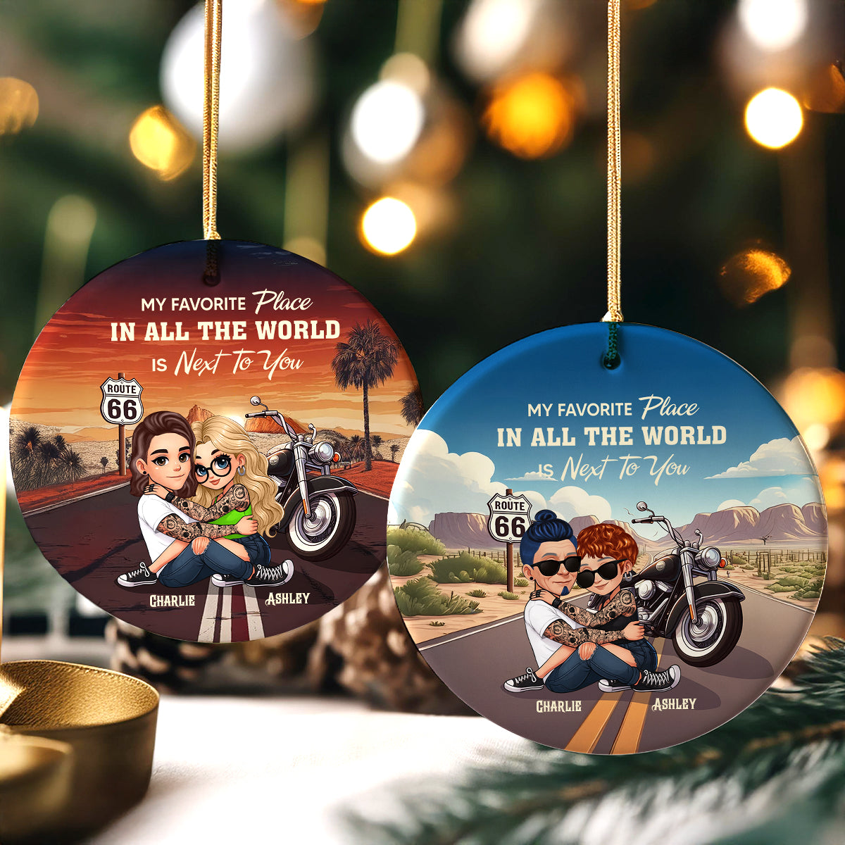 Bikers Couple Riding Partners for Life Personalized Ceramic Ornament, Gift for him, Gift for her