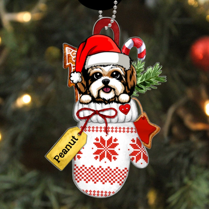 Christmas Glove Peeking Dog Personalized Acrylic Ornament