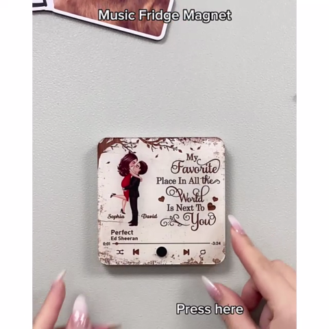 Favorite Place In The World Couple Hugging Kissing Personalized Music Fridge Magnet, Gift For Him, For Her, For Valentine's Day