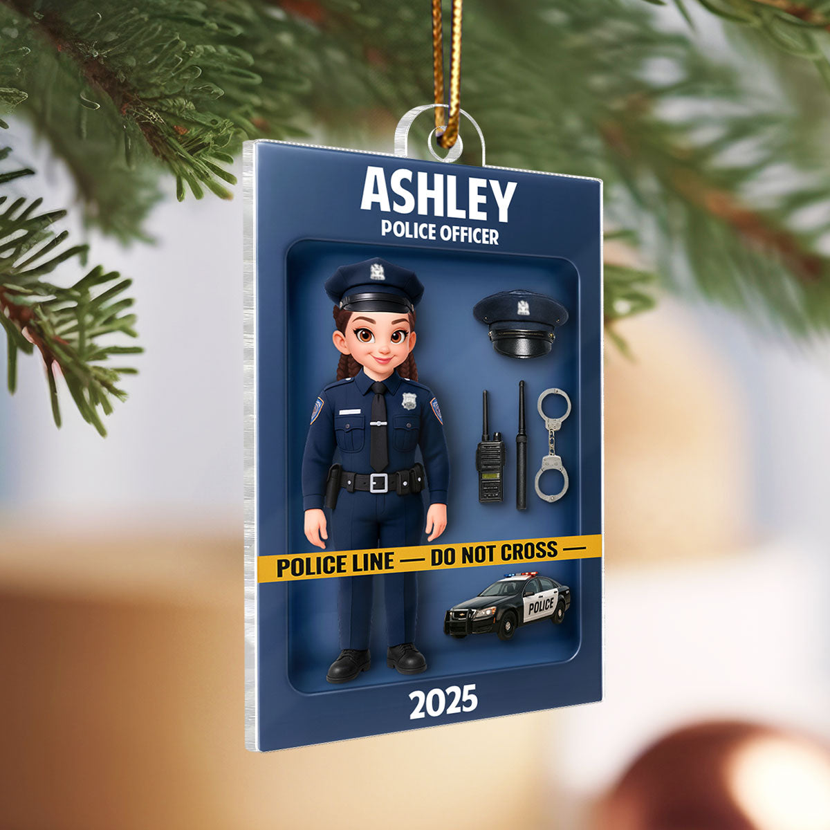 Police Officer Action Figure 3D Effect Personalized Acrylic Ornament - Special Gift For Police