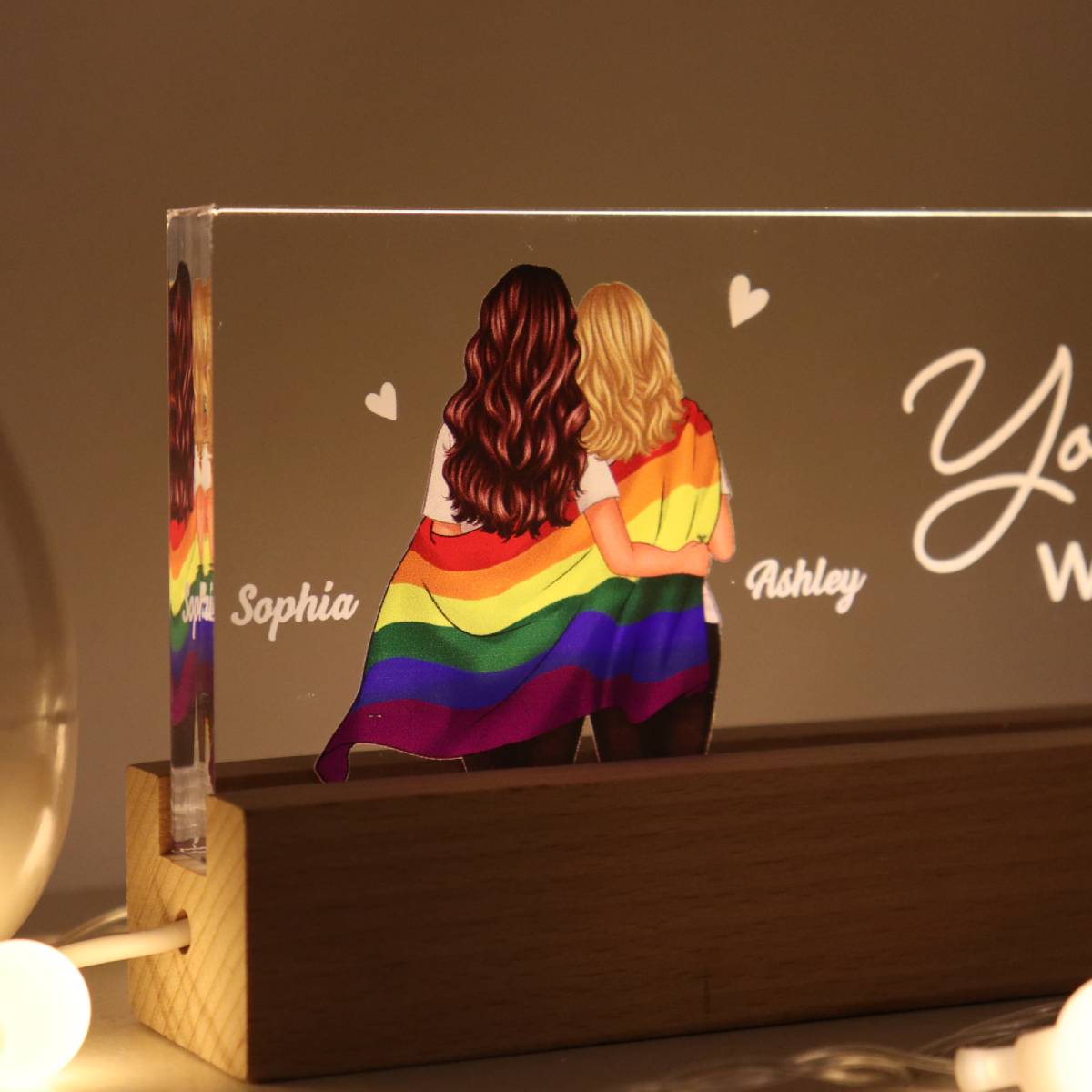 LGBT Couple Pride Month Gift Personalized Acrylic Block LED Night Light