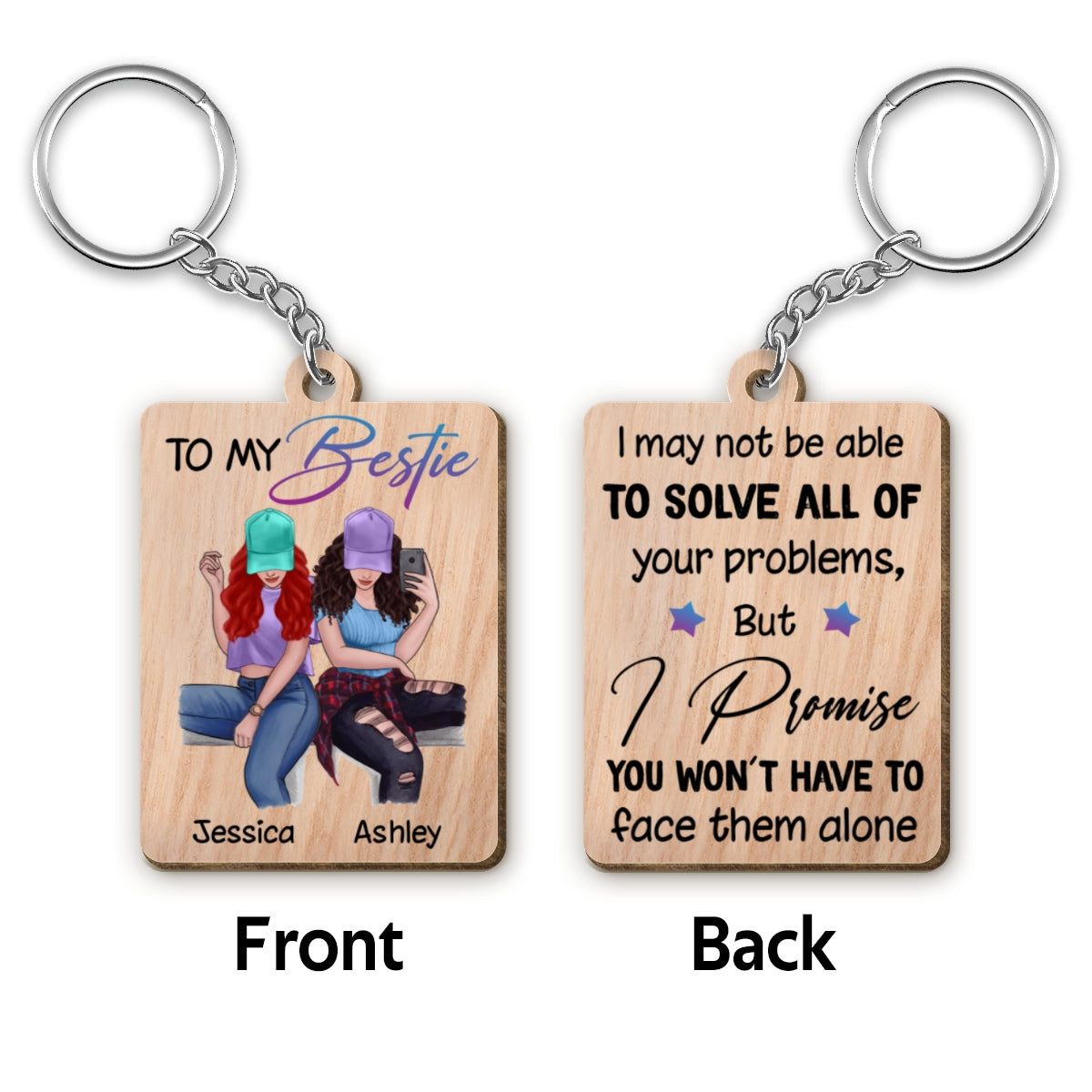 Selfie Besties To My Bestie Personalized Wooden Keychain