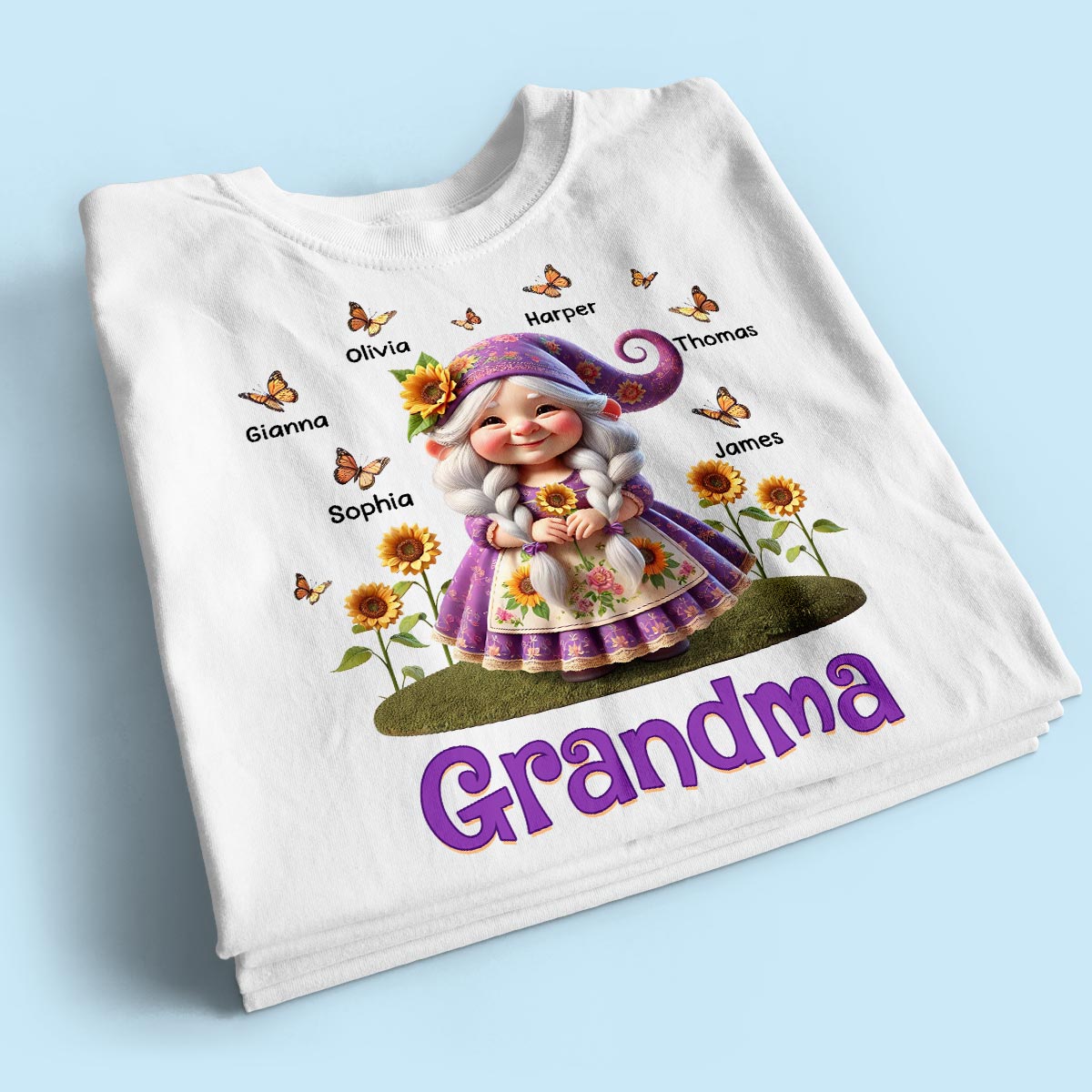 Sunflower Gnome Grandma Personalized Shirt, Gift For Grandma