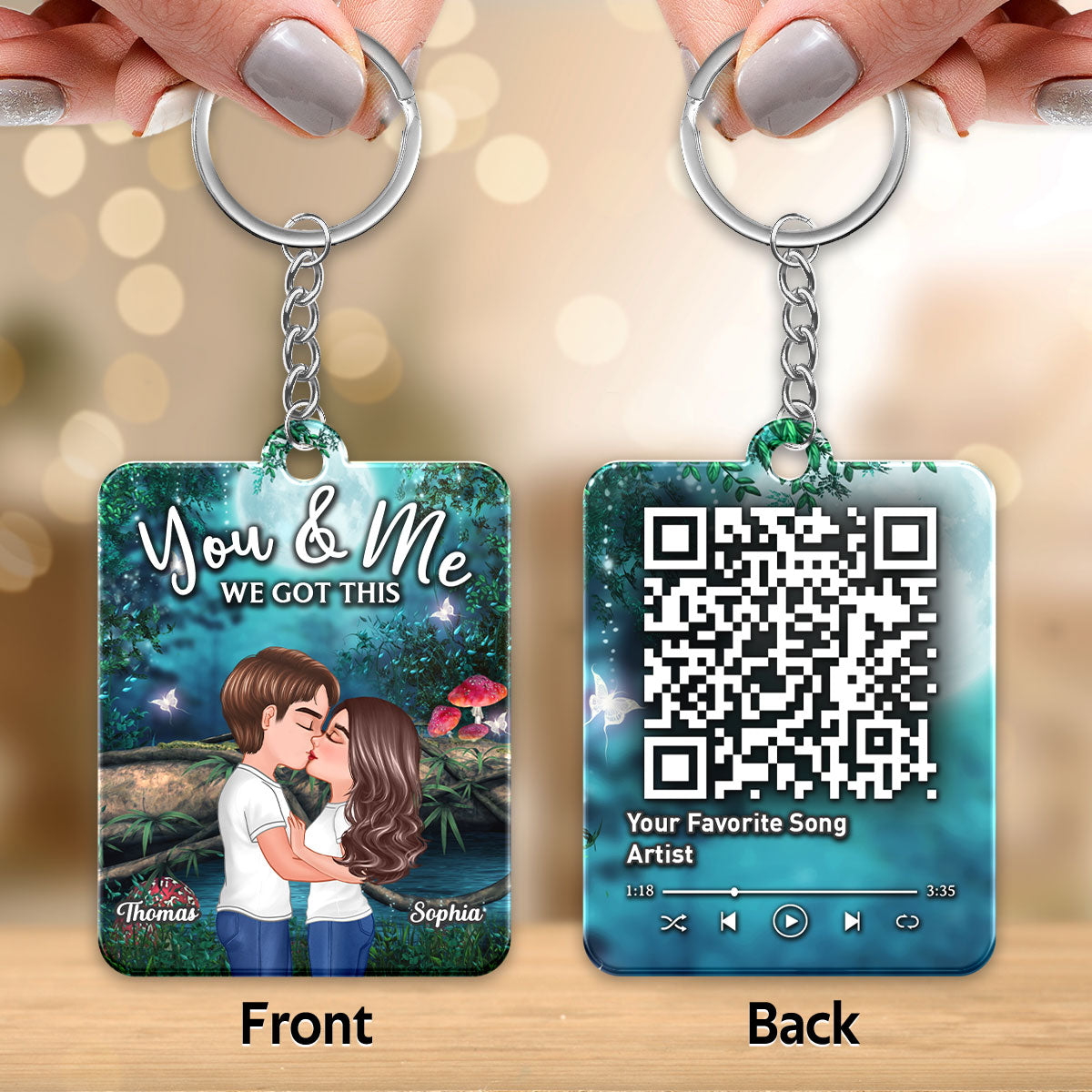Doll Couple Kissing Night Forest Moon Favorite Song QR Code Personalized Acrylic Keychain