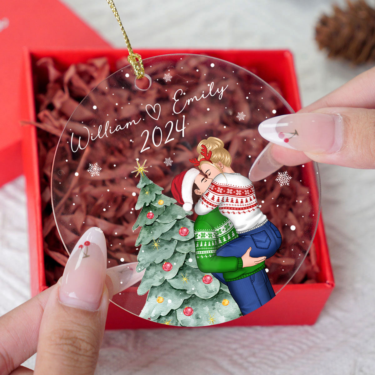 Couple Under Christmas Tree Personalized Acrylic Ornament, Christmas Gift For Him, Gift For Her
