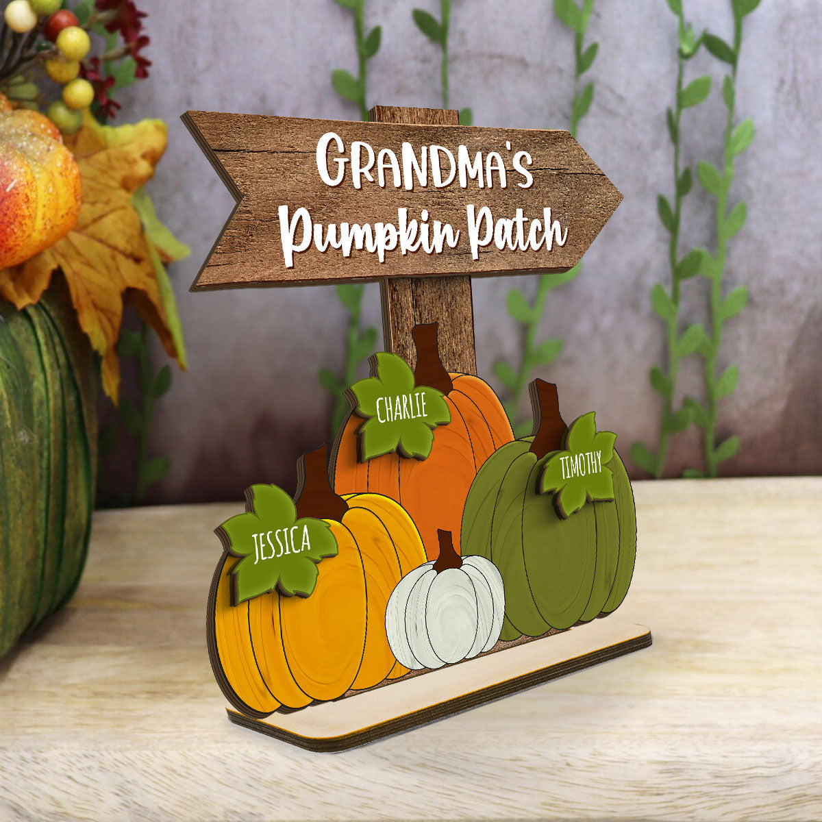 Pumpkin Patch Love – Personalized Autumn Plaque for Grandma’s Home