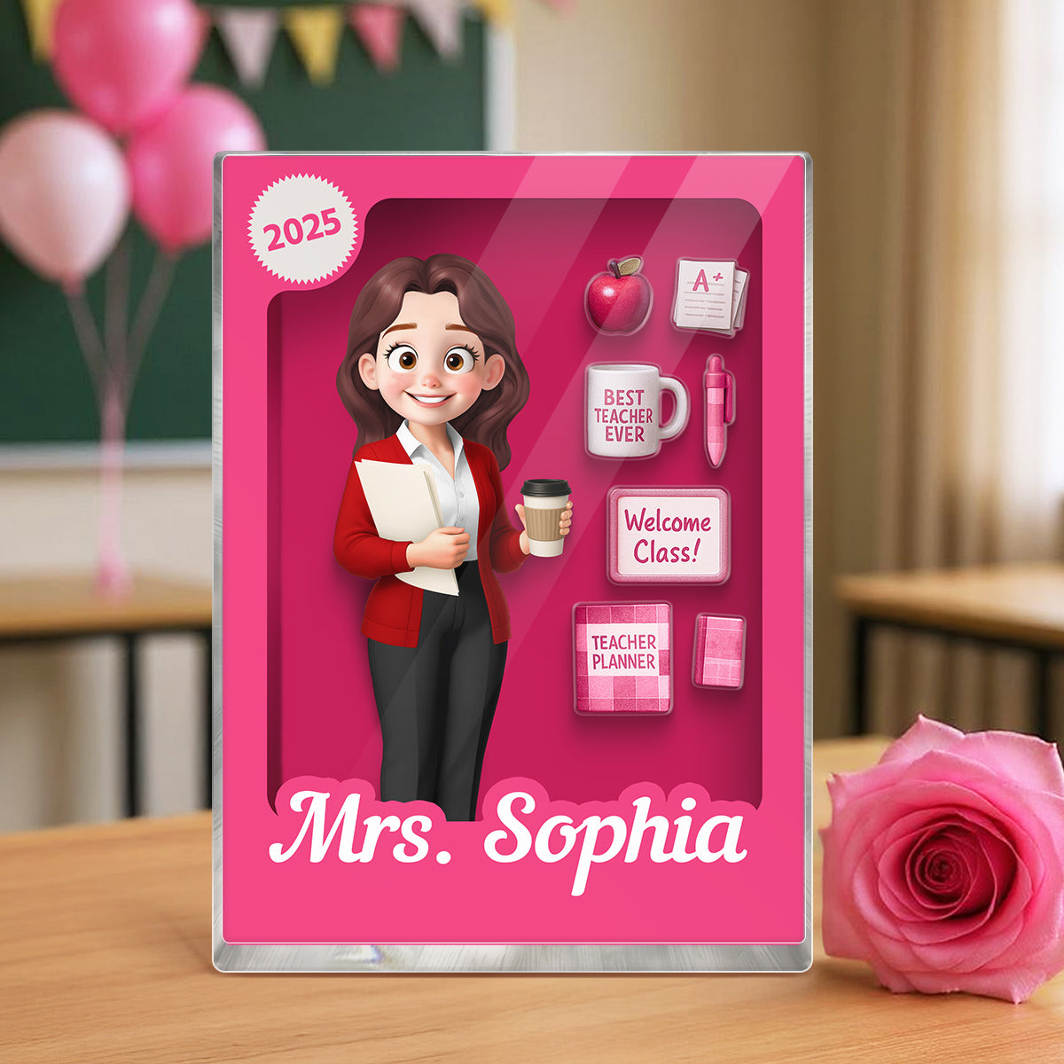 Teacher 3D Effect Toy Box Action Figure Personalized Acrylic Block, Back To School gift for Teachers