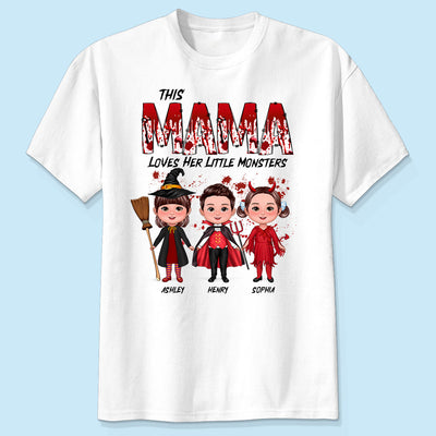 Grandma Mom Loves Her Monsters Spooky Halloween Personalized Shirt